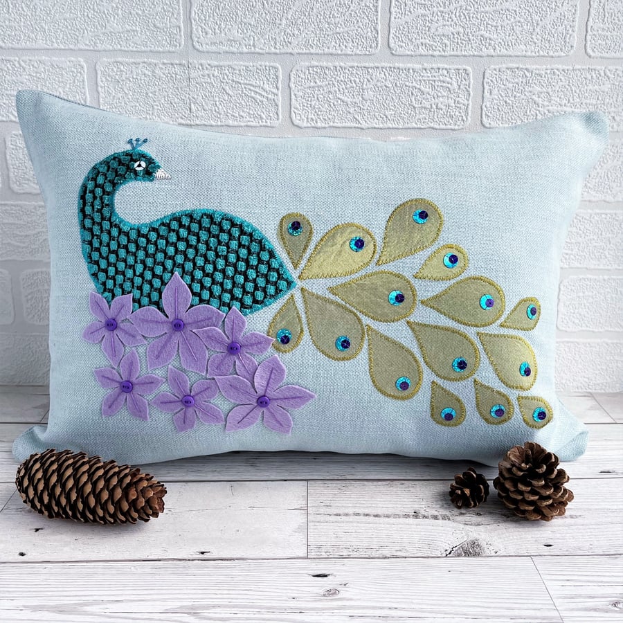 Peacock and Flowers Cushion