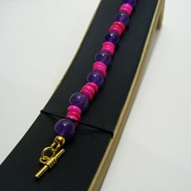 Purple Jade and Pink Heishi Shell Bracelet