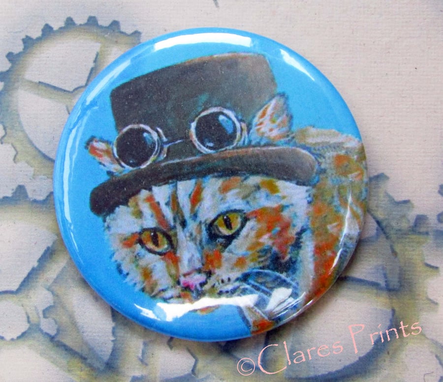Steampunk GInger Cat Art Badge 58mm Button Animal Badges Cats Top Hat