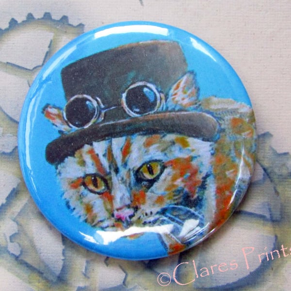 Steampunk GInger Cat Art Badge 58mm Button Animal Badges Cats Top Hat