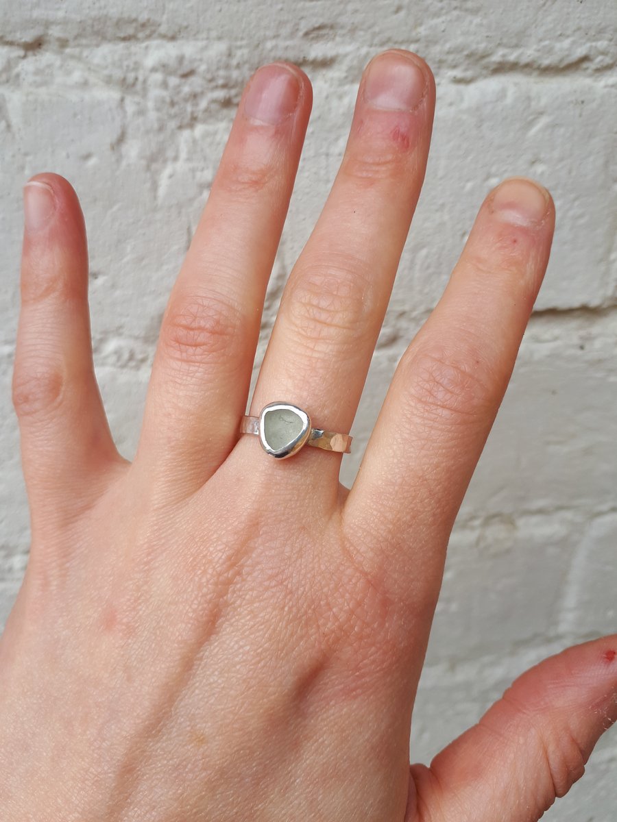 Light grey seaglass ring