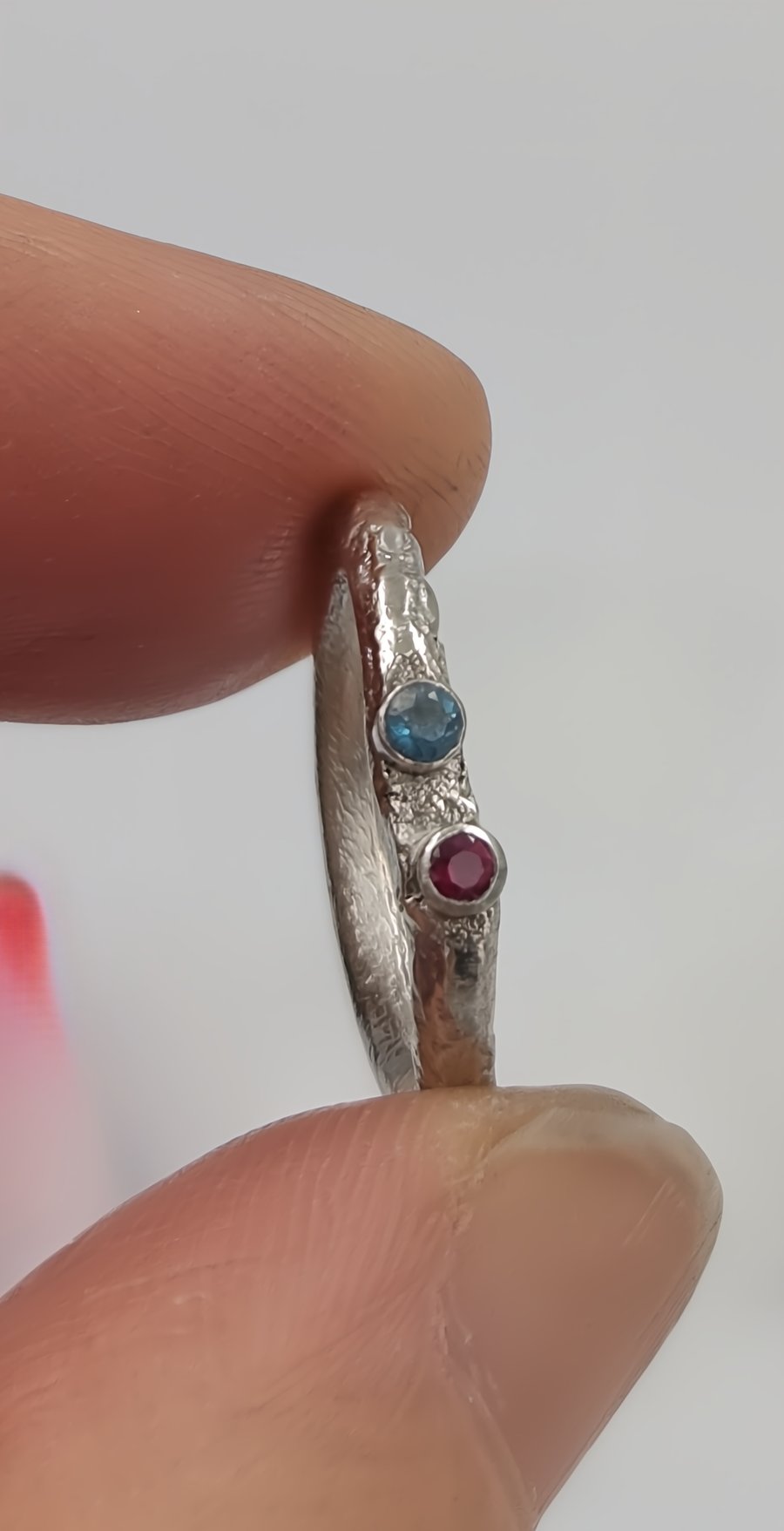 Hand Forged Molten Sterling Silver Ring – Apatite & Ruby