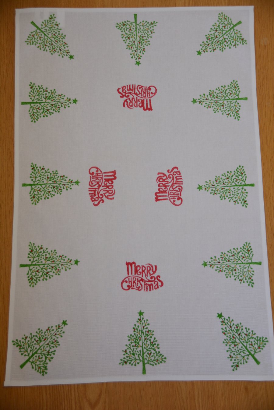 Christmas Tea Towel Hand Block Printed - Christmas Trees 