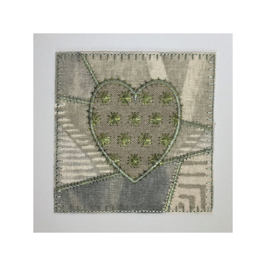 Crazy patchwork Card, Patchwork Heart card, Love-heart Textile Card
