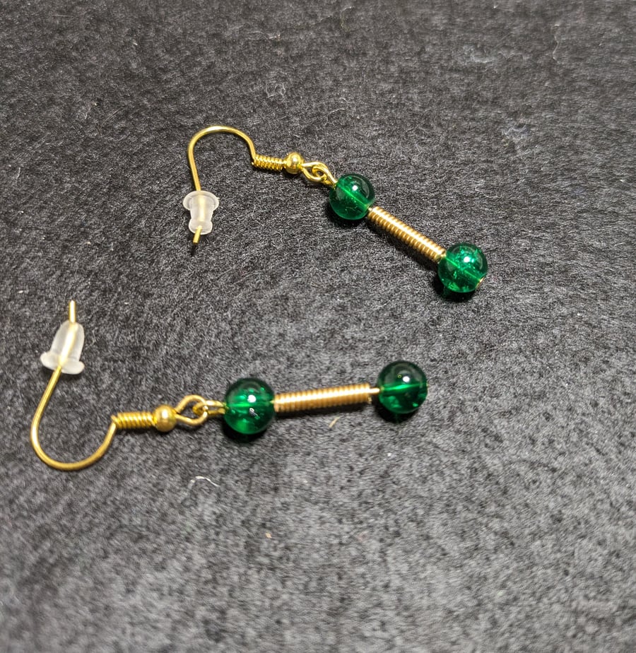 Glass bead and wire coil earrings