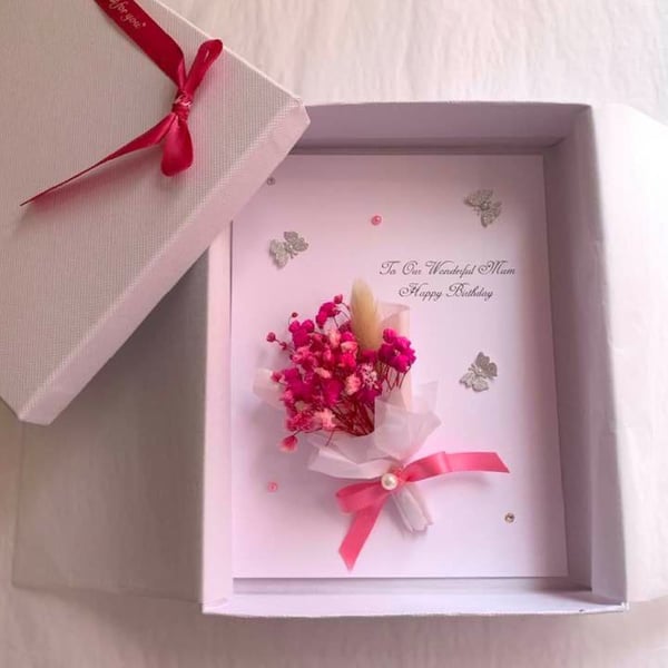 Handmad Personalized 3D Dried Flower Birthday Card C010