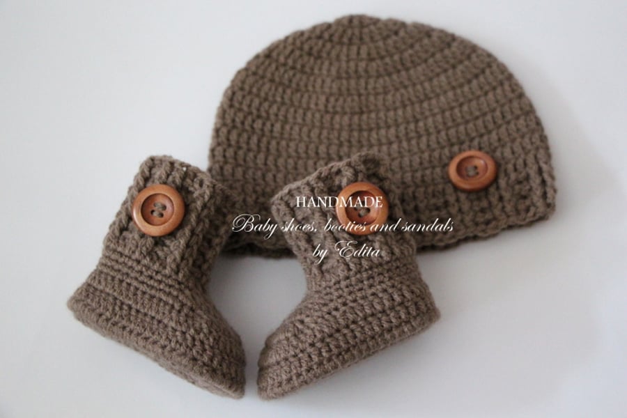 Crochet baby set, baby boy, girl, booties, hat, boots, shoes, beanie, 0-3 months