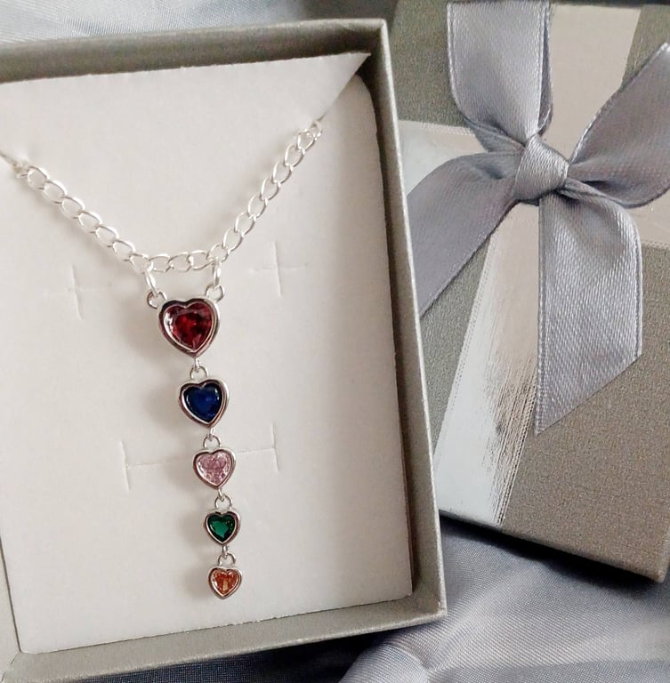 Silver Tone Heart Drop Pendant Necklace