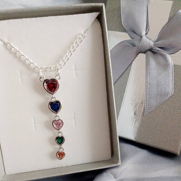 Silver Tone Heart Drop Pendant Necklace