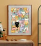 Cute Cat Art Print, The Cat's Out Of The Bag Wall Art Print, The Secret Is Out - Image 1