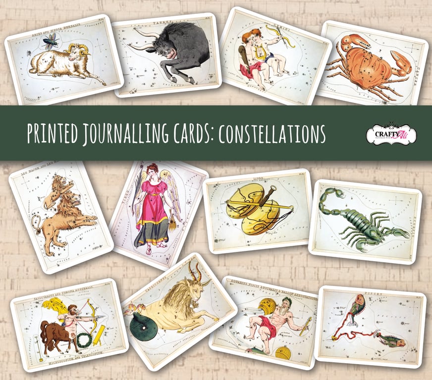 12 x Printed Zodiac Constellation A7 journalling note cards