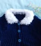 Hand Knitted Girls Navy Sparkle Peplum Cardigan with Faux Fur Trim Age 2-4 - Image 2