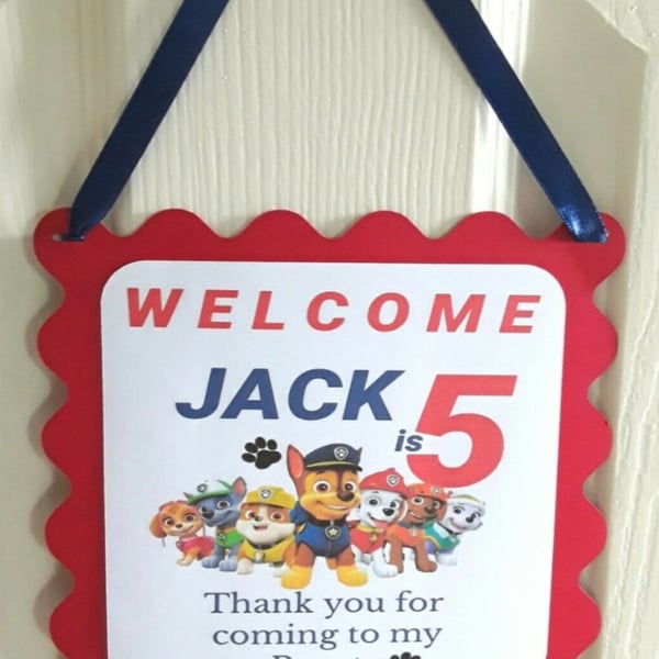 Personalised Paw Patrol Welcome Sign,Paw Patrol Party Welcome Sign, ANY AGE