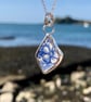 Blue & White Flower Sea Pottery and Sterling Silver Pendant - 1066