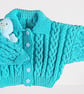 Toddler Cardigan In Aqua Blue - Cable Pattern -Approximate Age 1 - 2 years