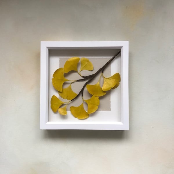 Paper flowers - ginkgo branch in frame