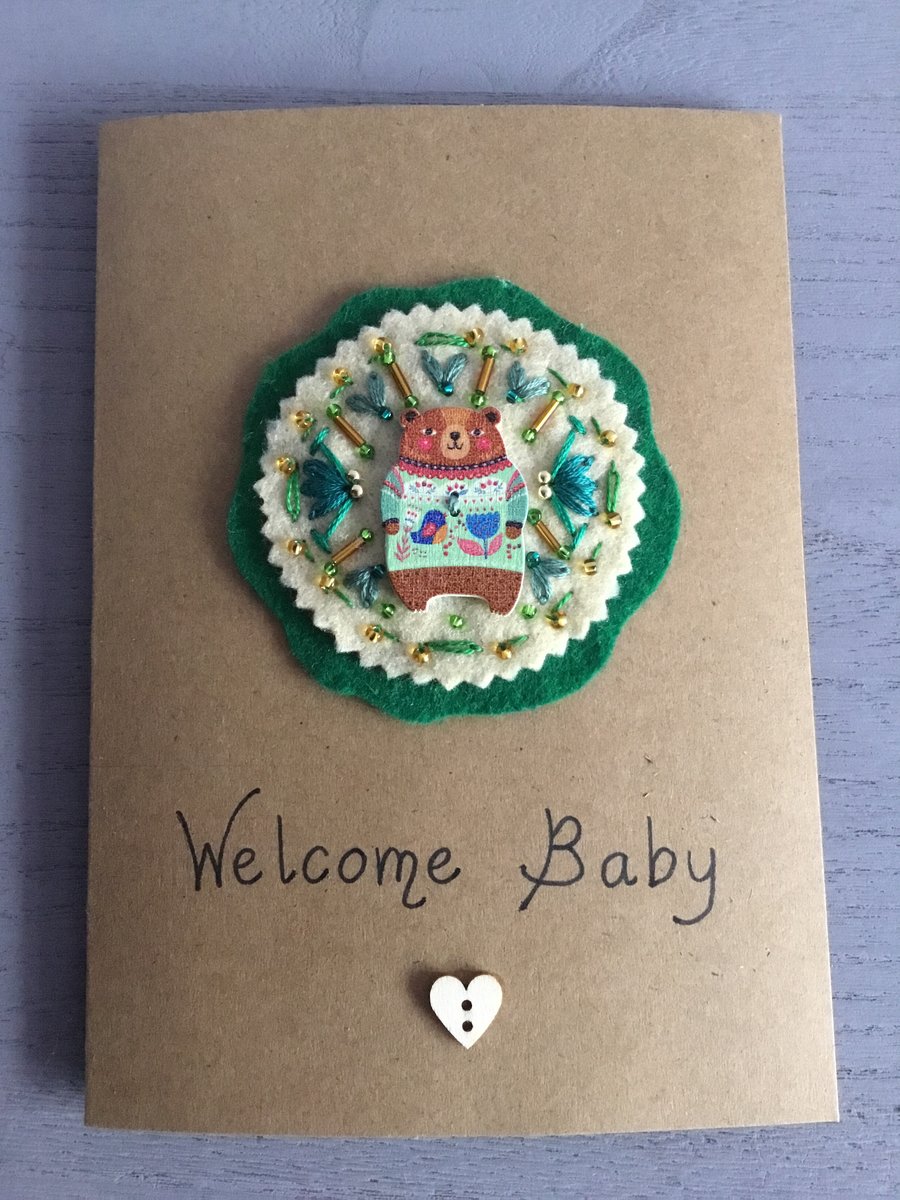 Hand Embroidered Welcome Baby Card