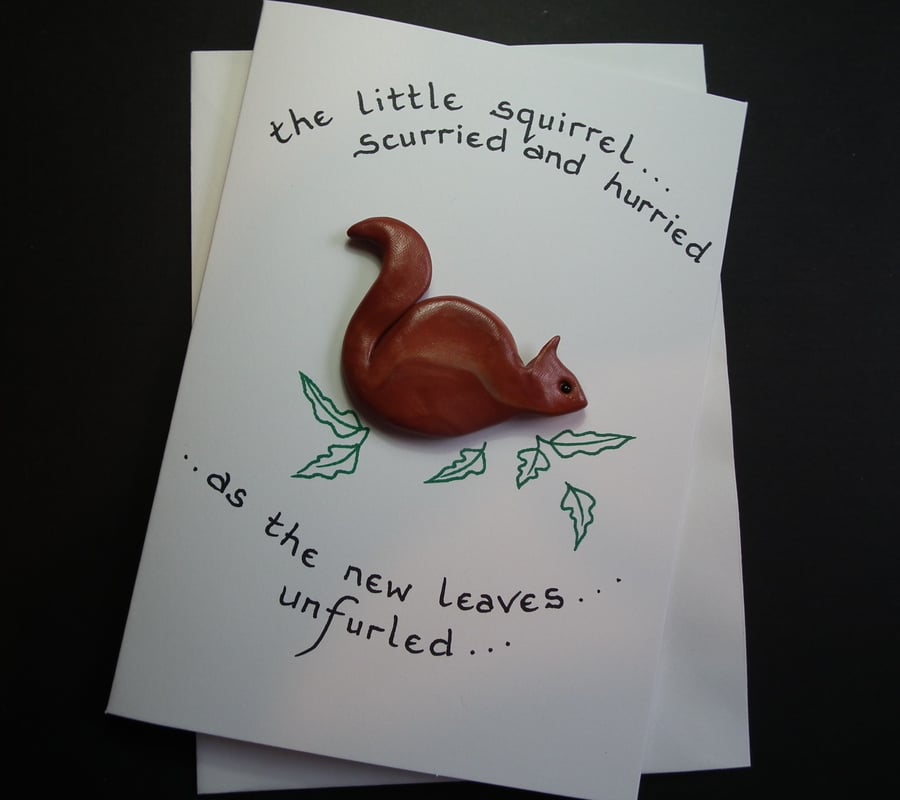 Spring Sale ... Handcrafted squirrel card by Ann Galvin A5 5"x7"