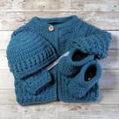 Baby Cardigan Hat and Booties, New Baby Gift Set, 