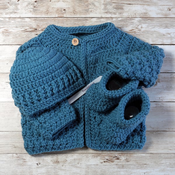 Baby Cardigan Hat and Booties, New Baby Gift Set, 