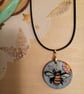 Bee hand painted wooden necklace 