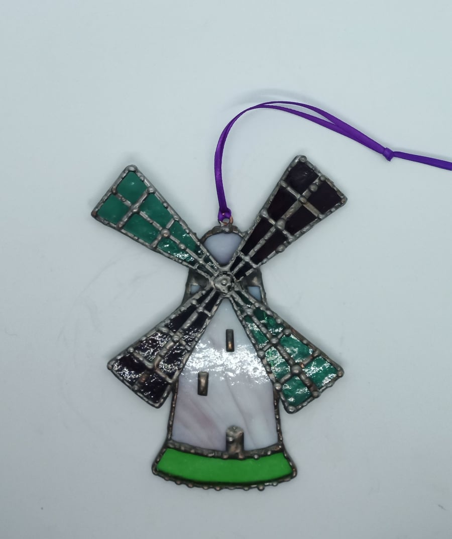 Stained glass windmill suncatcher