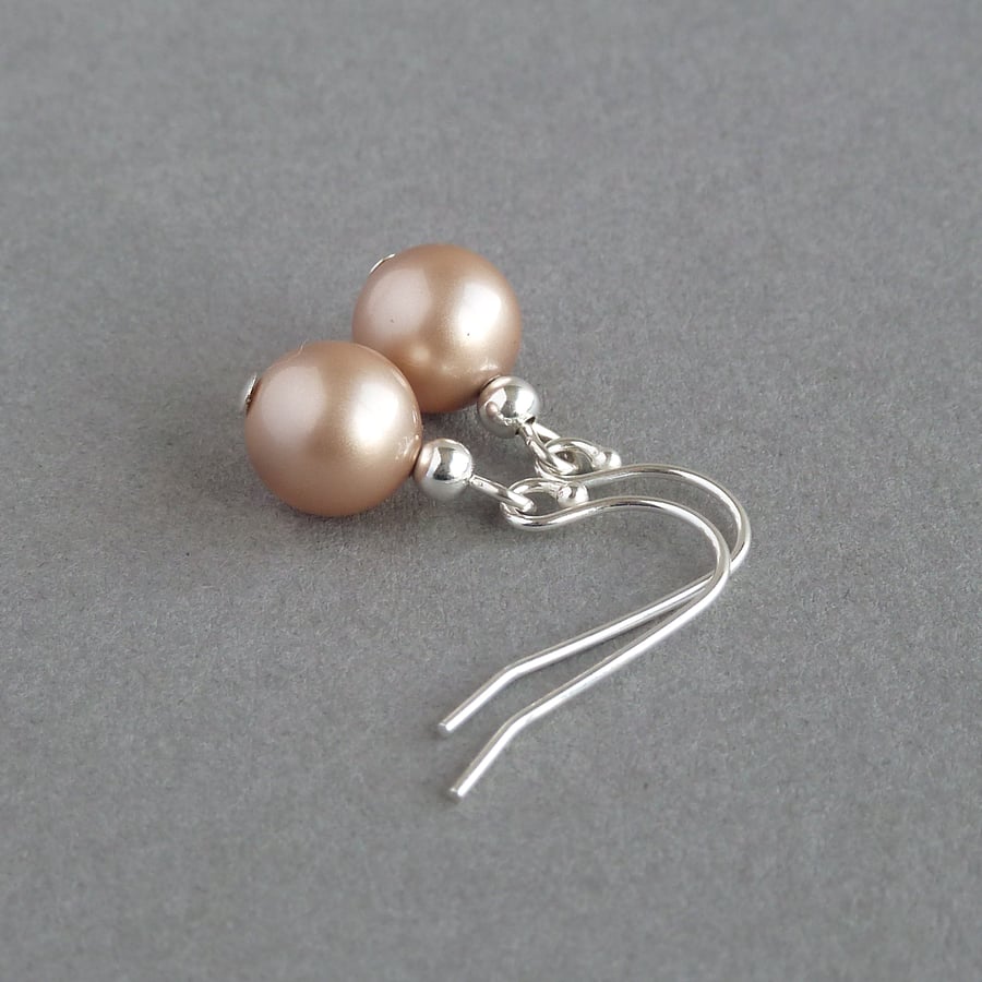 Simple Rose Gold Pearl Drop Earrings - Minimal Champagne Wedding Jewellery Gifts