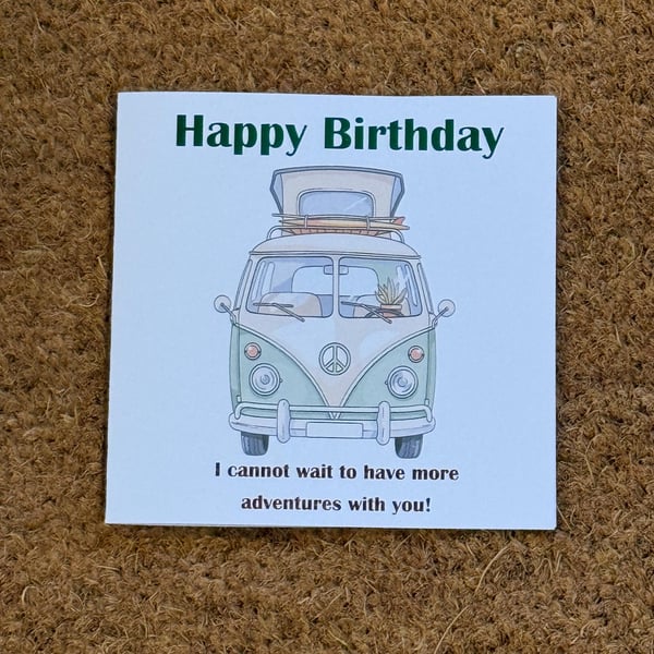 Campervan Birthday Card.Watercolour Van Personalised Foil Message. Travel Card