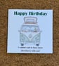 Campervan Birthday Card.Watercolour Van Personalised Foil Message. Travel Card