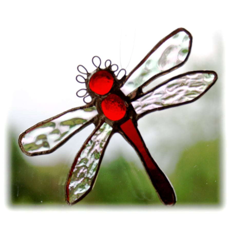 SOLD Dragonfly Suncatcher  Handmade Stained Glass Small Red