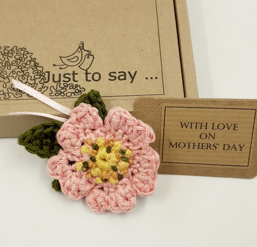 Crochet Wild Rose Brooch - Alternative to a Greetings Card 