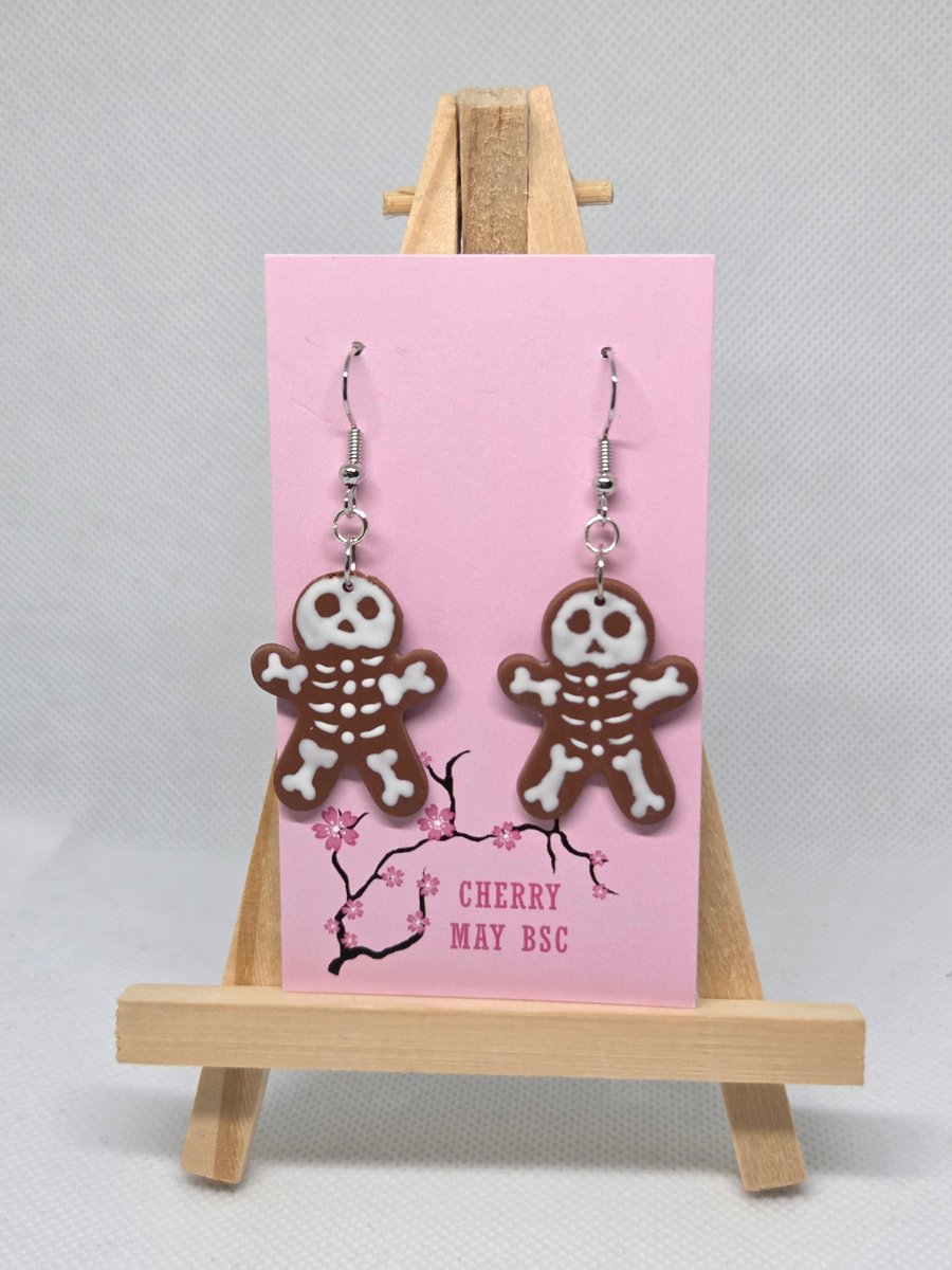Gingerbread skeleton dangle earrings