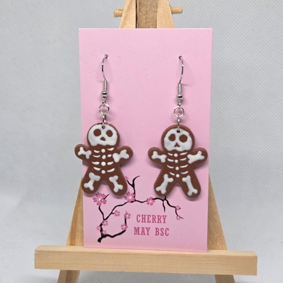 Gingerbread skeleton dangle earrings