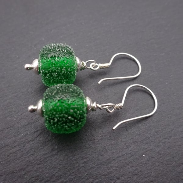 green sugar lampwork glass earrings