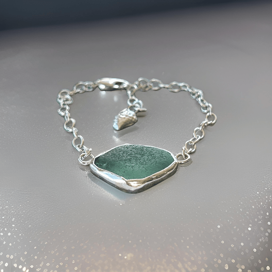 Sea Glass Silver Charm Bracelet