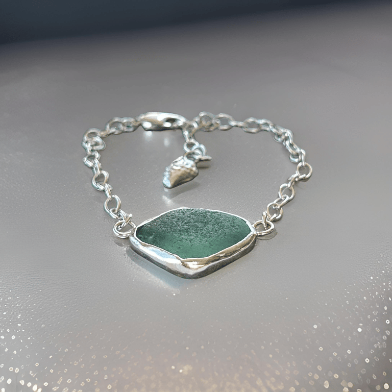 Sea Glass Silver Charm Bracelet
