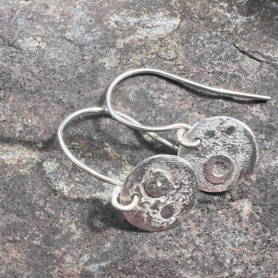 Eco Silver Textured Moon Dangle Earrings