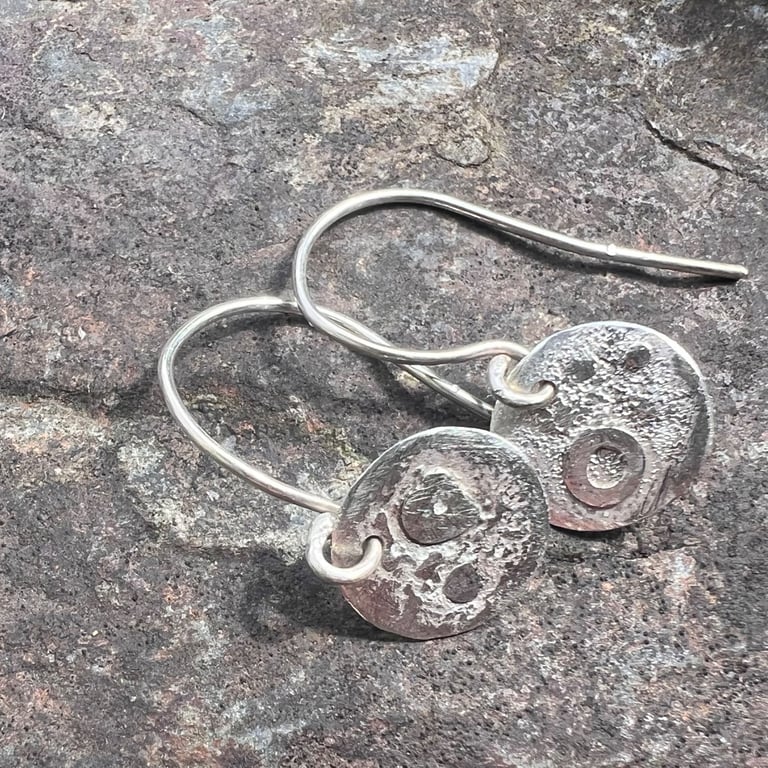 Eco Silver Textured Moon Dangle Earrings