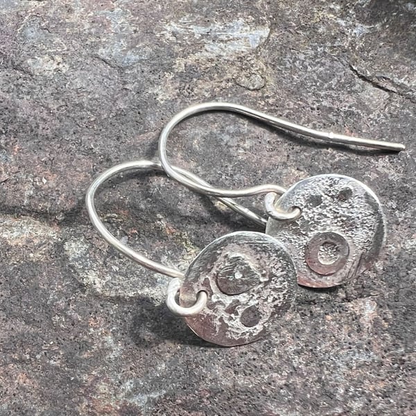 Eco Silver Textured Moon Dangle Earrings