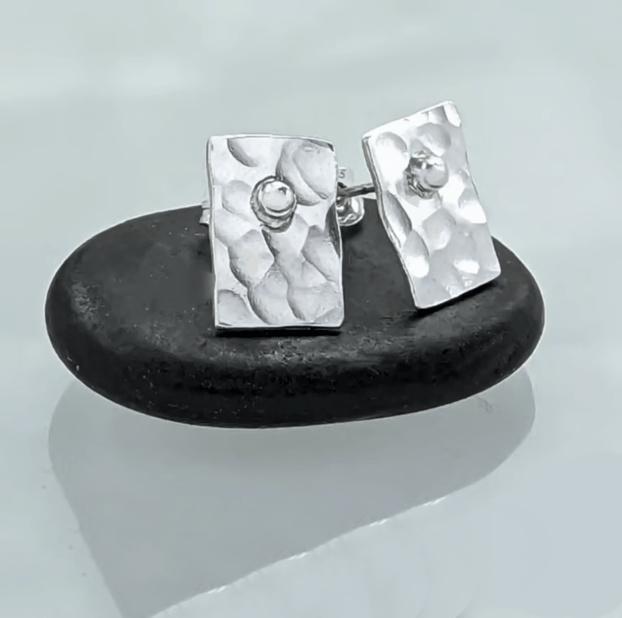 STERLING SILVER rectangle stud earrings, Handmade Urban Jewellery