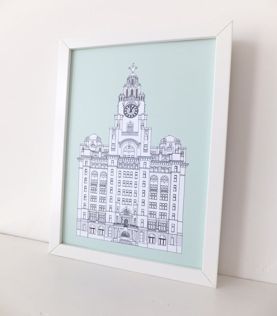 Liver Building  Print - Mint Green Liverpool illustration