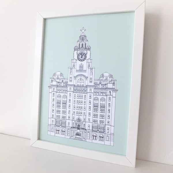 Liver Building  Print - Mint Green Liverpool illustration