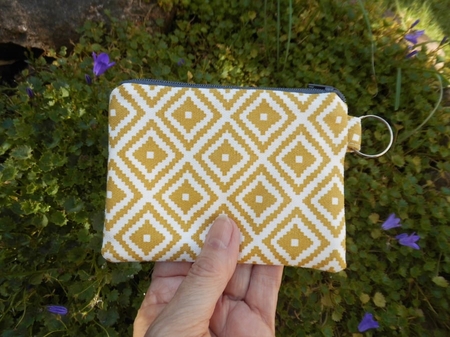 Coin purse in yellow ochre mustard print 
