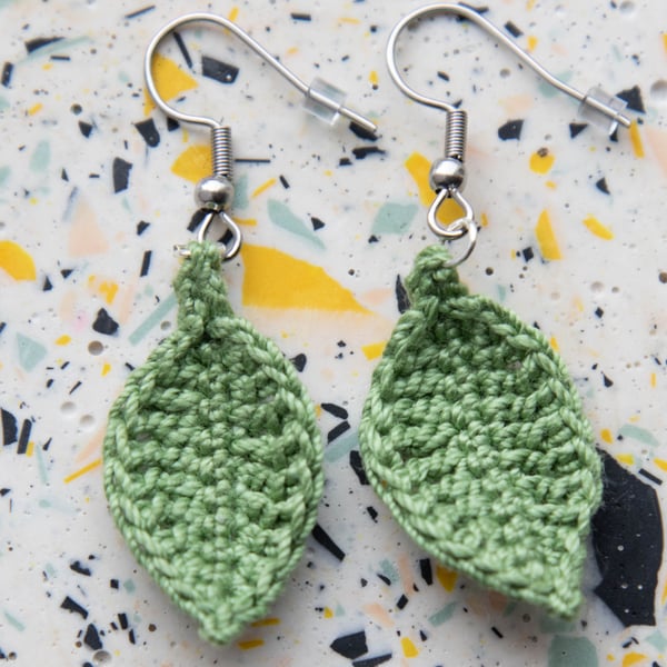 Leaf Earrings, Handmade Micro Crochet - Hypoallergenic