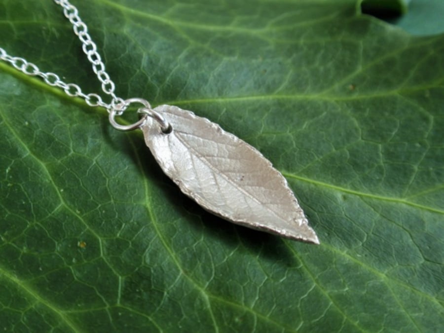 Sterling silver leaf necklace - rose leaf pendant