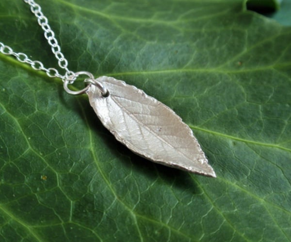 Sterling silver leaf necklace - rose leaf pendant