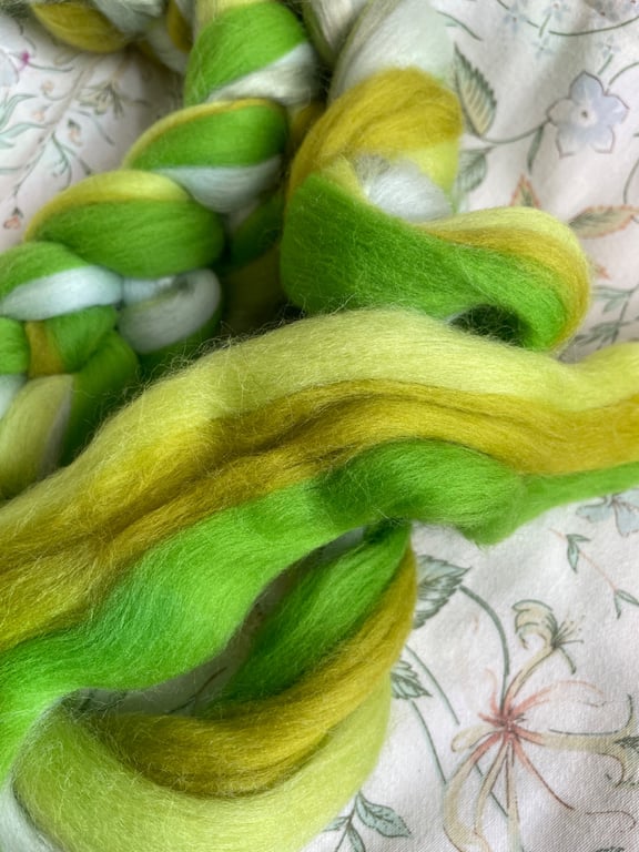 Green Bean - 100g Blended, Combed Wool Tops for Spinning or Felting