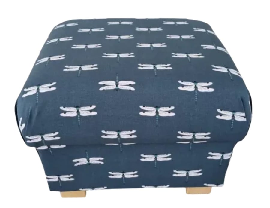 Storage Footstool Sophie Allport Dragonflies Fabric Pouffe Navy Blue Dragonfly 