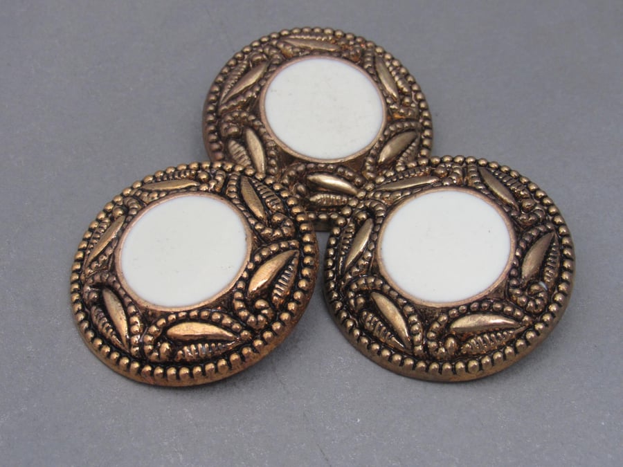 3 Large Gold and Ivory Shank Buttons