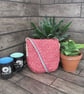 Upcycled Coffee Sack -  Mini Shoulder Bag -  Red ditsy print